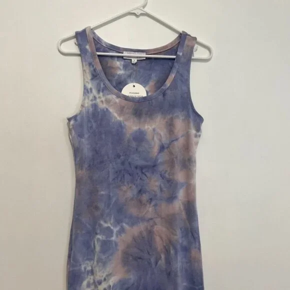 NEW NWT PINK ROSE Periwinkle Blue Mauve Pink Tie Dye Sleeveless Midi Tank Dress - Picture 3 of 16